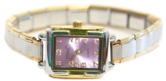 WG104lavender Lavender Rectangle Italian Charm Watch Gold Color Trim