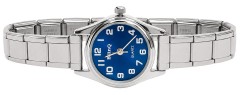 WW101navy - Round Navy Italian Charm Watch Silver Color Band
