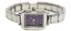 WW104purple Purple Rectangular Italian Charm Watch Silver Color Band