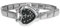 WW420black Black Curvy Heart Italian Charm Watch