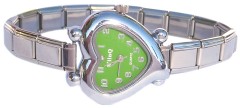 WW420limegreen Lime Green Curvy Heart Italian Charm Watch