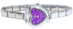 WW420purple Purple Curvy Heart Italian Charm Watch