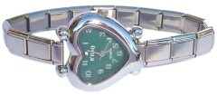 WW420sage Sage Green Curvy Heart Italian Charm Watch
