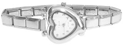 WW420white White Green Curvy Heart Italian Charm Watch