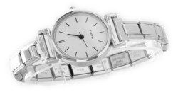 WW633 White Round Watch Lines Italian Charm Bracelet