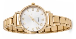 WW655 White Roman Numerals Gold Watch Italian Charm Bracelet